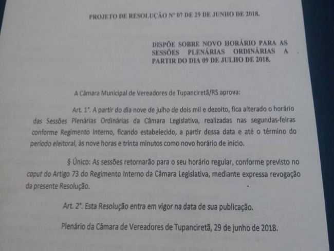  Cmara altera horrio das sesses ordinrias novamente