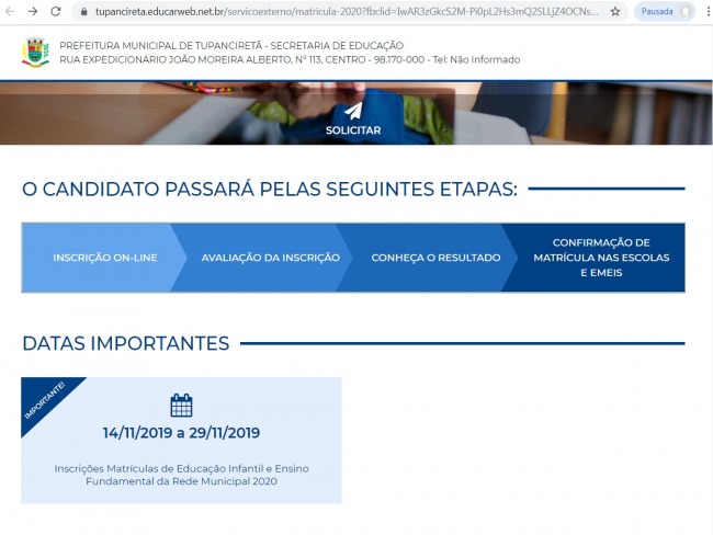 Secretaria Municipal de Educação de Tupanciretã abre período de matrículas via internet 