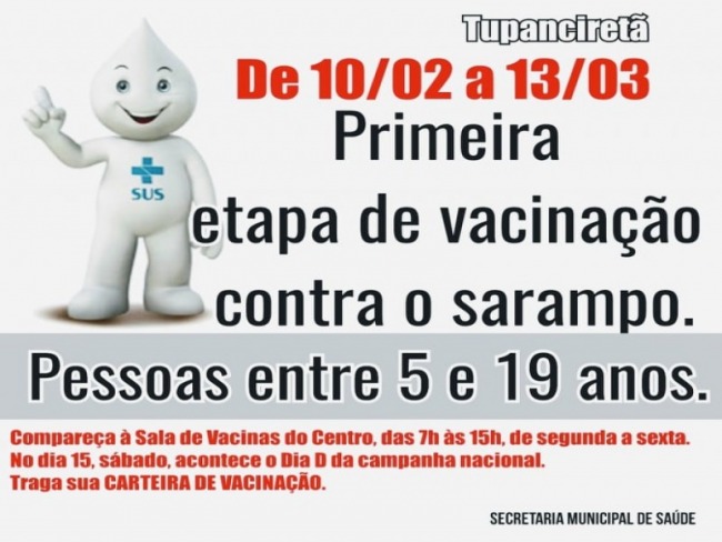 Populao de 5 a 19 anos deve comparecer  sala de vacinas do Centro 