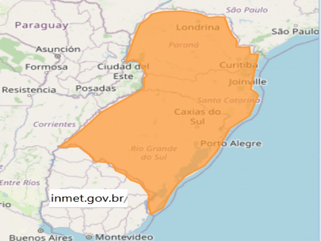 Tempo continua chuvoso e INMET alerta para vendaval na Regio Sul 