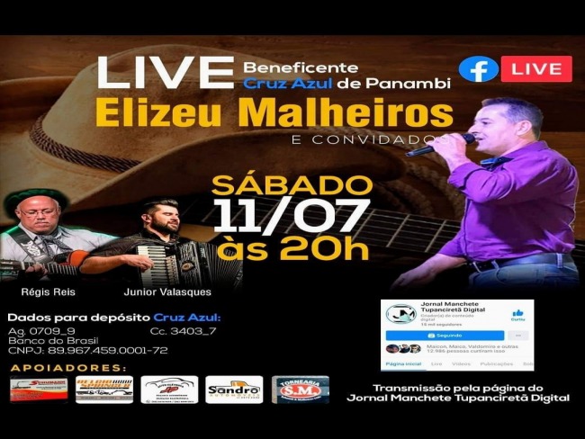 JM Digital transmite a live Elizeu Malheiros e Convidados, neste sbado 