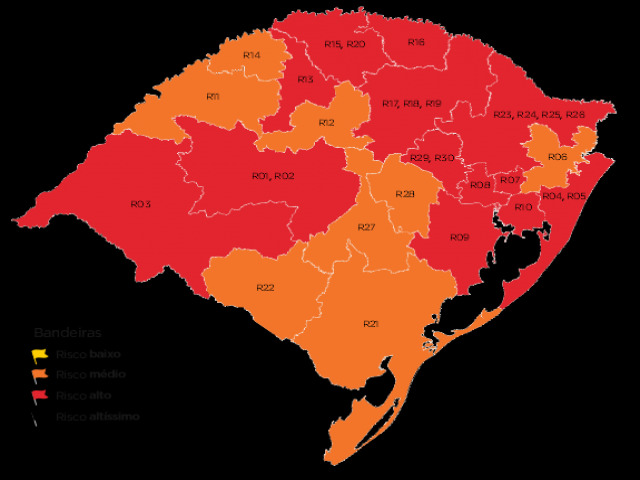 Regio Covid Cruz Alta  classificada em bandeira laranja em mapa preliminar