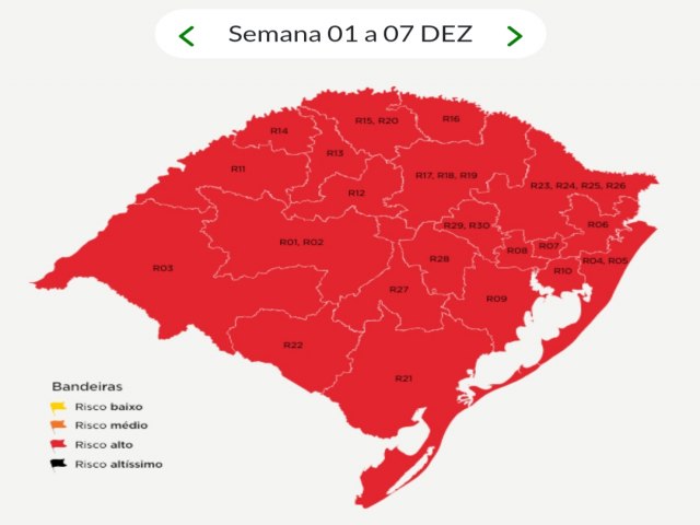 RS em bandeira vermelha em mapa preliminar 