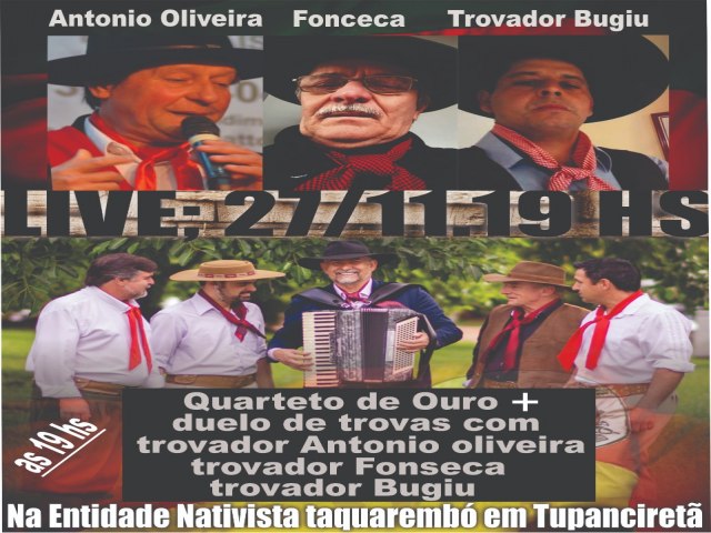 Sbado (27), Quarteto de Ouro e trovadores Antnio Oliveira, Fonseca e Bugio realizam live
