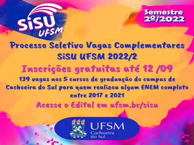 UFSM abre processo seletivo para vagas complementares do SiSU