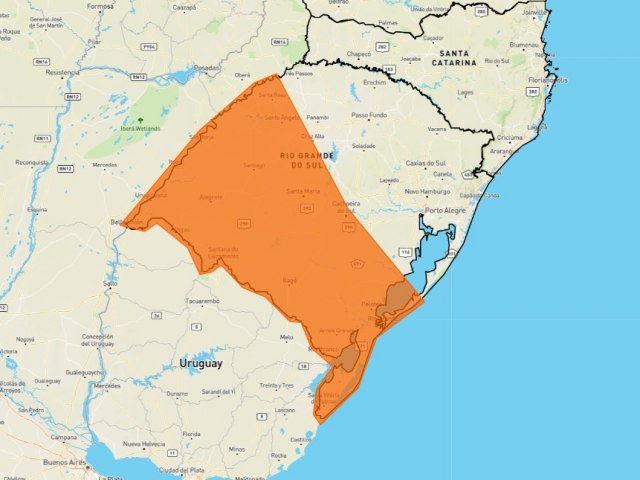 INMET atualiza alerta de tempestade para o Rio Grande do Sul