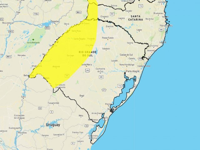 Perigo potencial de tempestade para o oeste gacho a partir do fim da tarde desta quarta, 22