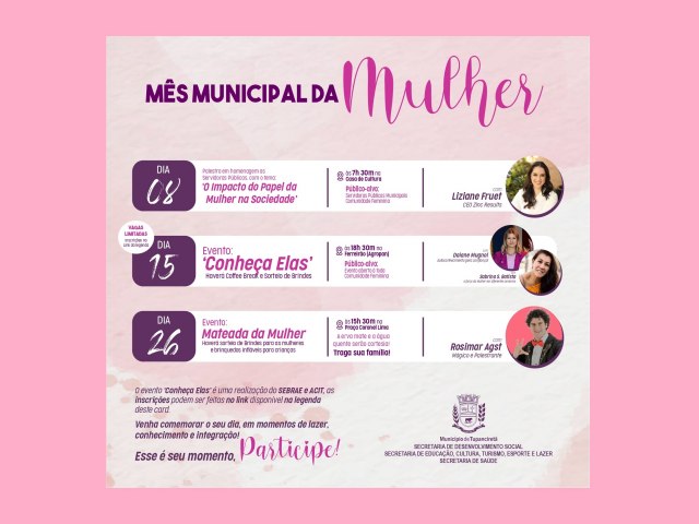 Programao do Ms Municipal da Mulher inicia nesta quarta, 8