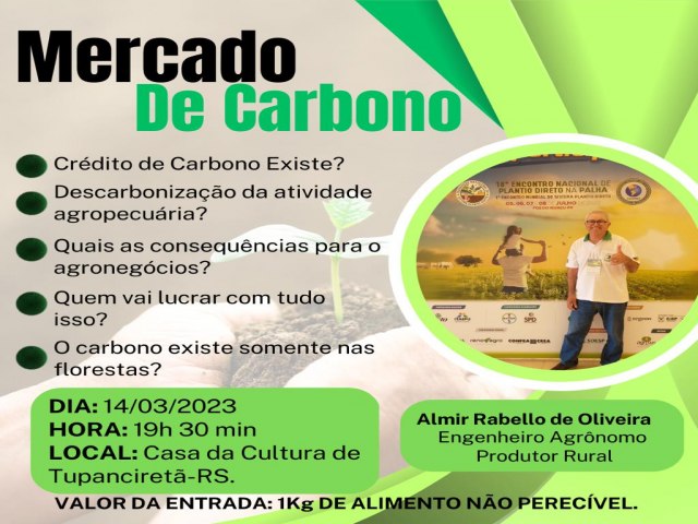 Almir Rabello ministra palestra sobre Mercado de Carbono na noite desta tera, 14