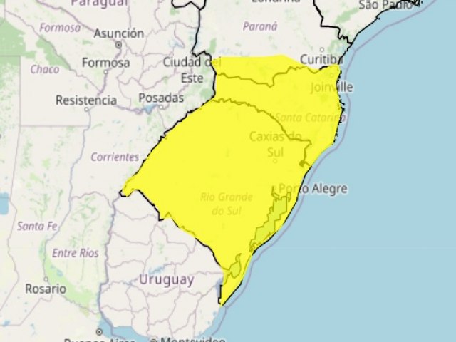 Alerta de perigo potencial de tempestade para todo o Rio Grande do Sul a partir da 0h desta quarta, 29