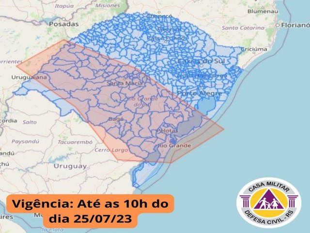 Defesa Civil Estadual alerta para chuva forte em parte de Tupanciret 