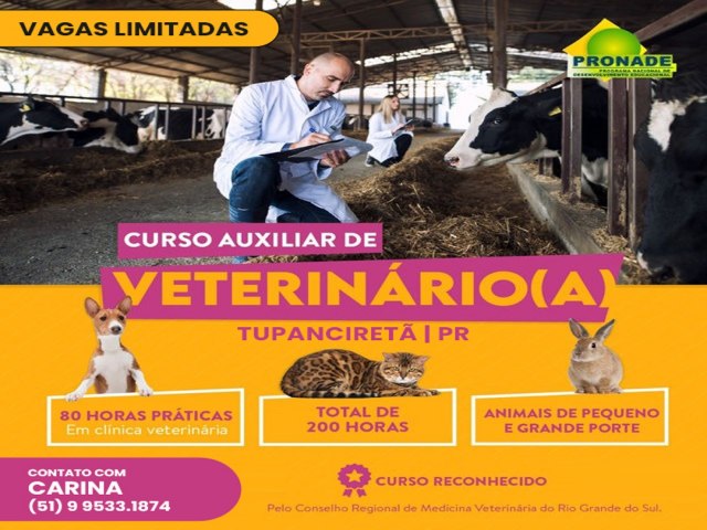 Matrculas abertas para o curso de auxiliar de veterinrio em Tupanciret