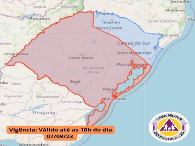 Defesa Civil do RS emitiu alerta para temporais no Estado