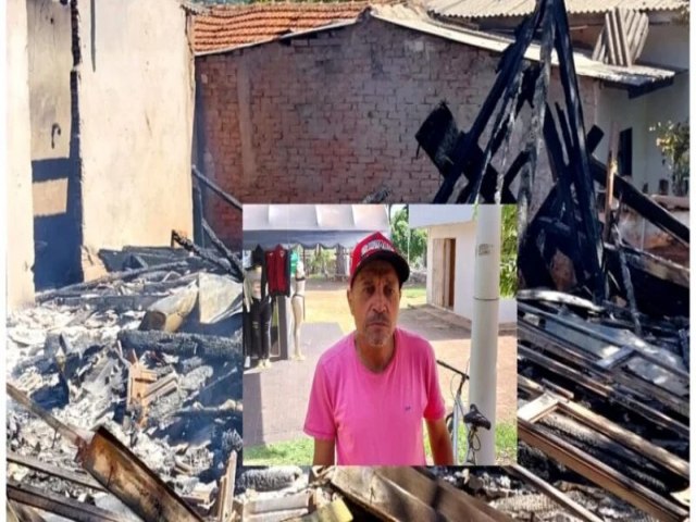 Casa  destruda pelo fogo em Goioer e morador pede ajuda da comunidade
