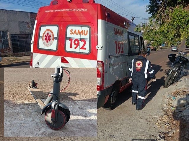Roda de patinete se solta e adolescentes ficam feridos ap&oacute;s queda na Avenida Tiradentes, em Goioer&ecirc;