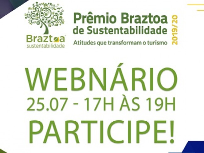 Prmio Braztoa de Sustentabilidade 2019/2020 ter webinrio nesta quinta-feira, dia 25