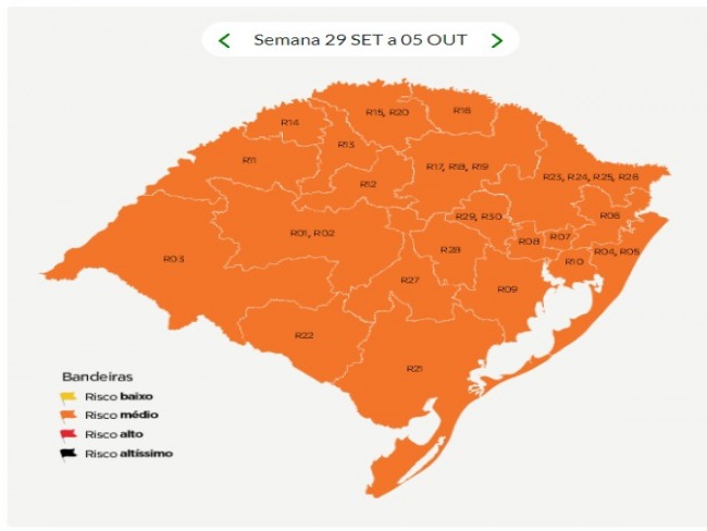 Mapa preliminar da 21ª rodada do Distanciamento Controlado tem, pela primeira vez, todas as regiões em laranja