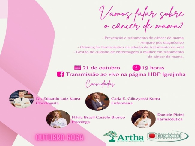 Hospital Bom Pastor promove Live sobre cncer de mama 