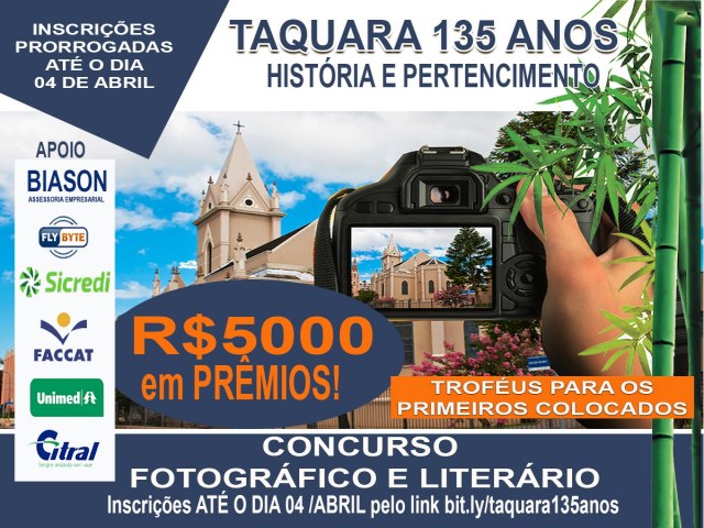 Inscries para o Concurso fotogrfico e literrio de Taquara seguem at o prximo domingo