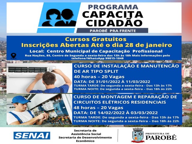 Centro Municipal de Capacitação Profissional de Parobé oferece novos cursos