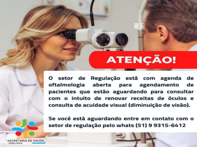 Setor de regulação disponibiliza agenda de oftalmologia em Igrejinha 
