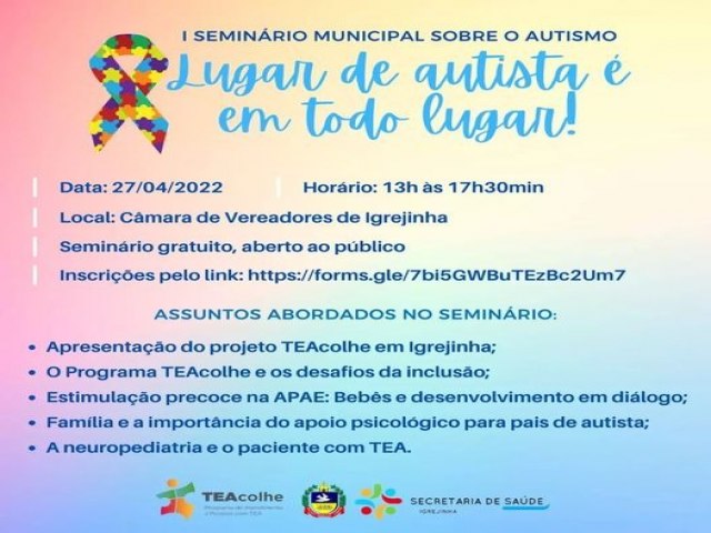 I Seminário Municipal Sobre o Autismo de Igrejinha ocorre no dia 27 de abril