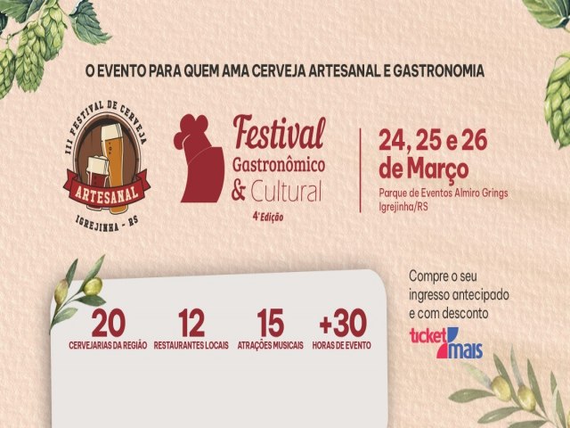CDL e Acervai anunciam atraes e incio das vendas para o Festival de Cerveja Artesanais e Gastronmico de Igrejinha