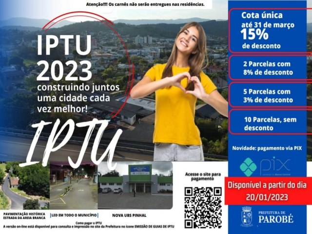 Carne de IPTU de Parob 2023 pode ser impresso nas secretarias das escolas municipais