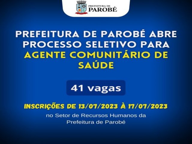 Prefeitura de Parob abre processo seletivo para Agente Comunitrio de Sade