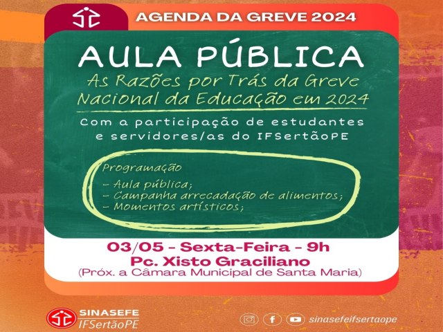 Aula pblica com servidores e estudantes do IFSERTO-PE Santa Maria da Boa Vista-PE debater razes da greve