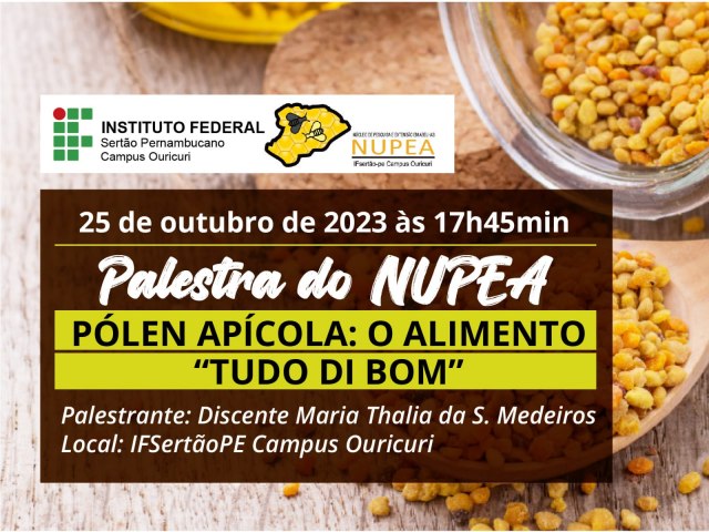 Ncleo de Pesquisa e Extenso em Abelhas promover palestra intitulada Plen Apcola: o alimento 'tudo di bom