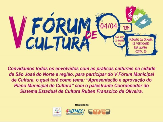 V Fórum Municipal de Cultura acontece na próxima semana