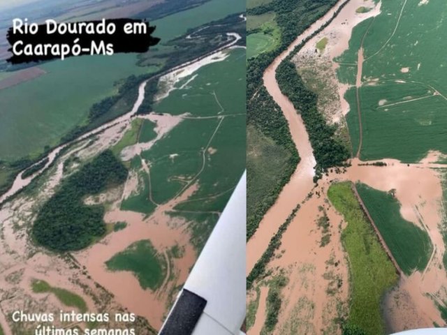 CHUVARADA Cheia no Rio Dourados deixa estrada submersa e invade plantaes 25 fevereiro 2023 - Por Adriano Moretto