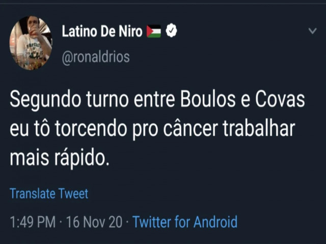 Sem novidades! Militante do Psol torce para cncer de Covas trabalhar mais rpido.