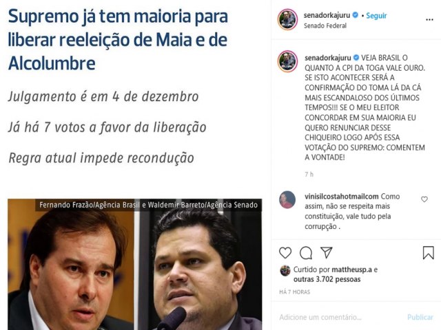 Senador fala em renunciar caso o STF libere a reeleio para os dois charadas.