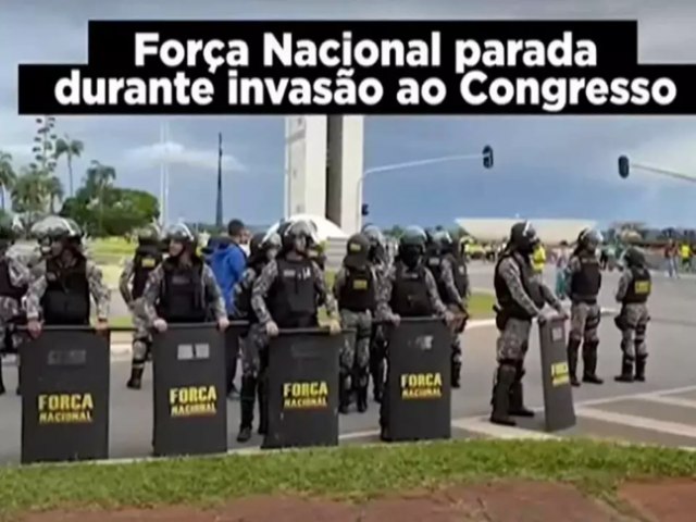 Imagens mostram Fora Nacional parada durante invaso ao Congresso.