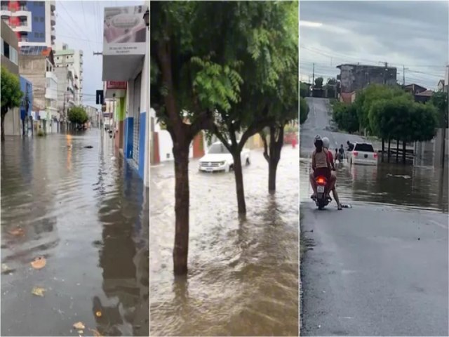 Forte chuva causa alagamentos em diversos pontos de Patos-PB na tarde deste domingo (19); veja imagens