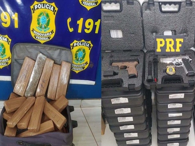 MATOGROSSO - Polcia Rodoviria Federal apreende mais de 200 kg de drogas e apreende armas.