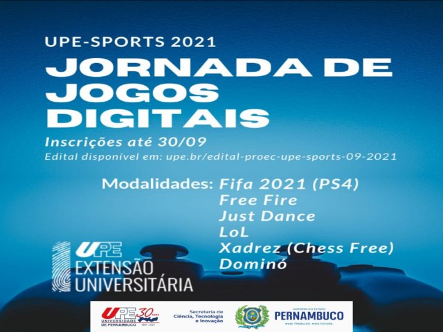 Pr-reitoria de Extenso e Cultura promove Jornada de Jogos Digitais da UPE com inscries abertas at 30 de setembro