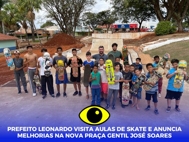 Prefeito Leonardo visita aulas de skate e anuncia melhorias na nova Praa Gentil Jos Soares