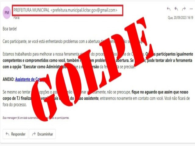 Prefeitura alerta sobre possveis estelionatrios que criam e enviam e-mails em nome do municpio