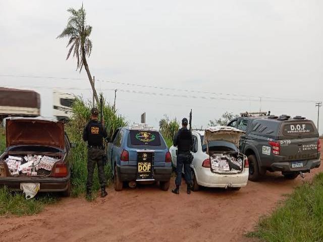 DOF apreende em Maracaju trs carros carregados com pneus e cigarros