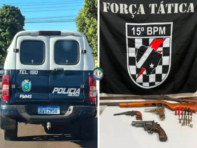 Polcia Militar de Maracaju prende homem com arsenal de armas em casa