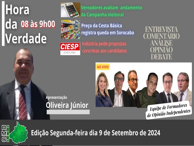 Hora da Verdade- Edio estreia com destaque para a Campanha Eleitoral- Preo da Cesta Bsica e cobrana do CIESP aos candidatos a prefeito de Sorocaba