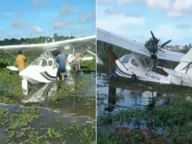 Avio de pequeno porte sofre pane e faz pouso de emergncia em rio no Cear