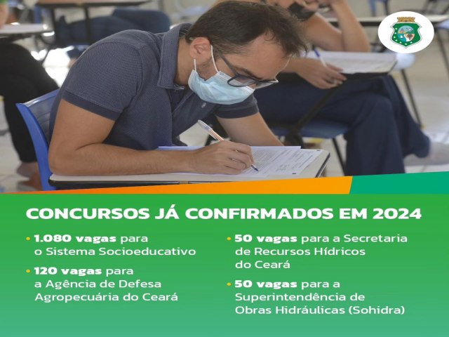 Concursos confirmados pelo Governo do Estado do Cear para 2024; confira a lista.