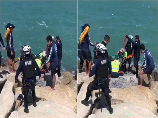 Um pescador faleceu afogado aps cair das pedras do espigo da Praia de Iracema.