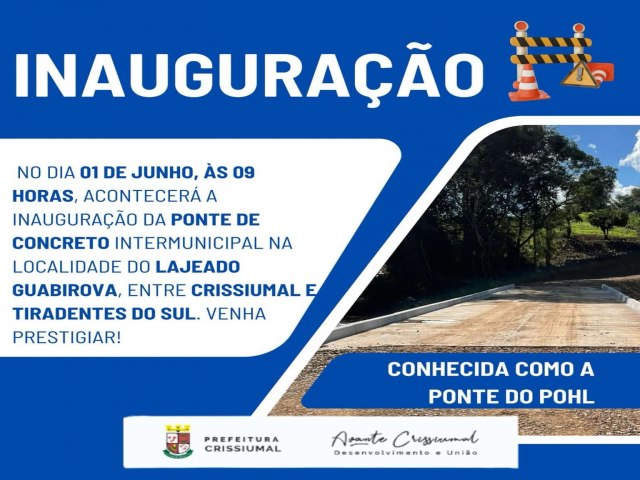 Ponte na divisa entre Crissiumal e Tiradentes do Sul ser inaugurada neste sbado