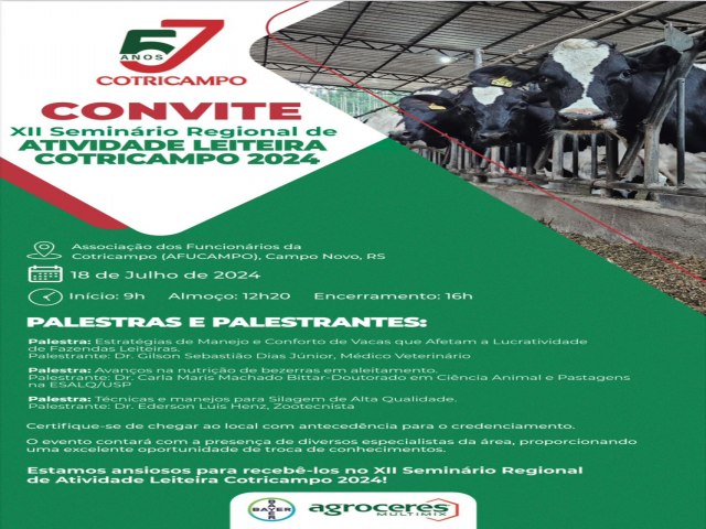 Cotricampo promover nesta quinta-feira o 12 Seminrio Regional de Atividade Leiteira