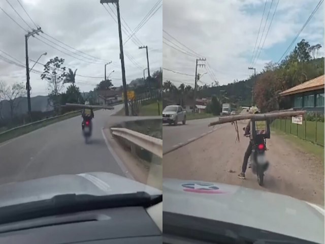 Transporte de objeto inusitado em cima de moto faz motorista ser multado